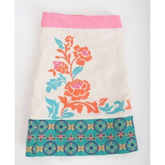 Champagne & Strawberry Mini Skirt Size M Floral White Pink Turquoise Embroidery - Picture 8 of 8